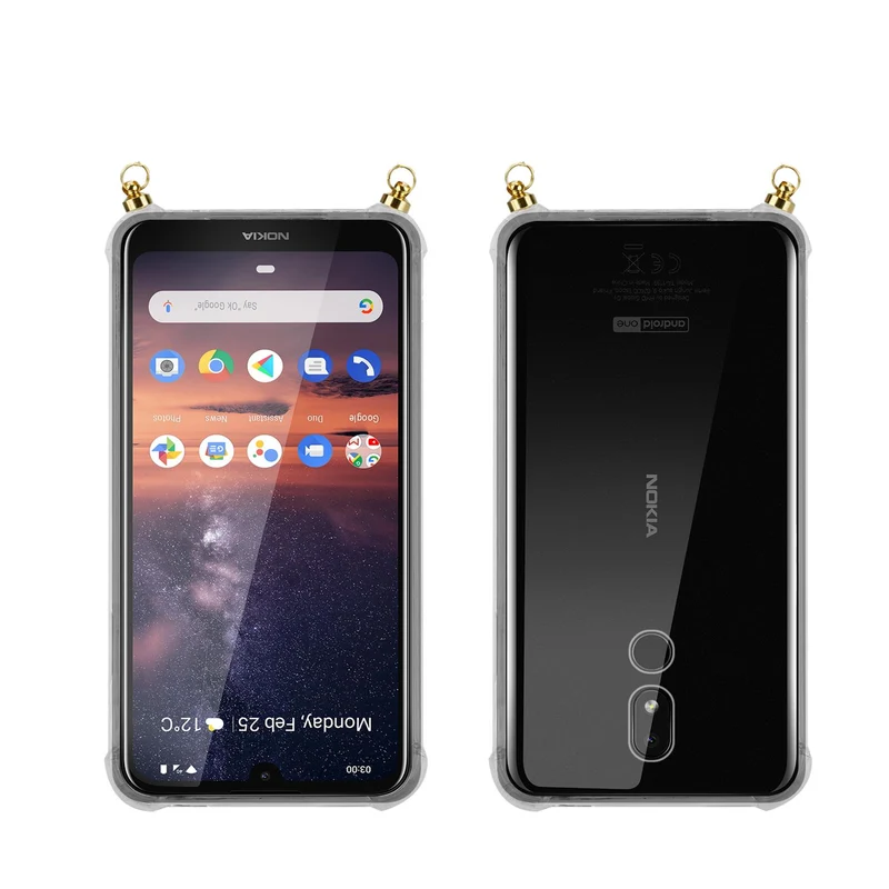 Silikon Hülle Handykette kompatibel mit Nokia 3,2 mit goldenen Ringen