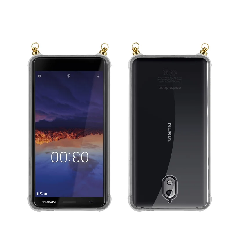 Silikon Hülle Handykette kompatibel mit Nokia 3,1 mit goldenen Ringen