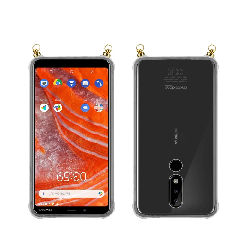 Silikon Hülle Handykette kompatibel mit Nokia 3.1 PLUS mit goldenen Ringen