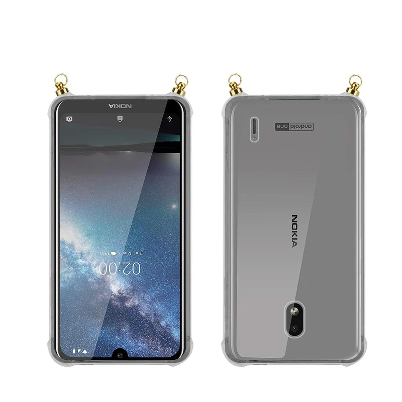 Silikon Hülle Handykette kompatibel mit Nokia 2,2 mit goldenen Ringen