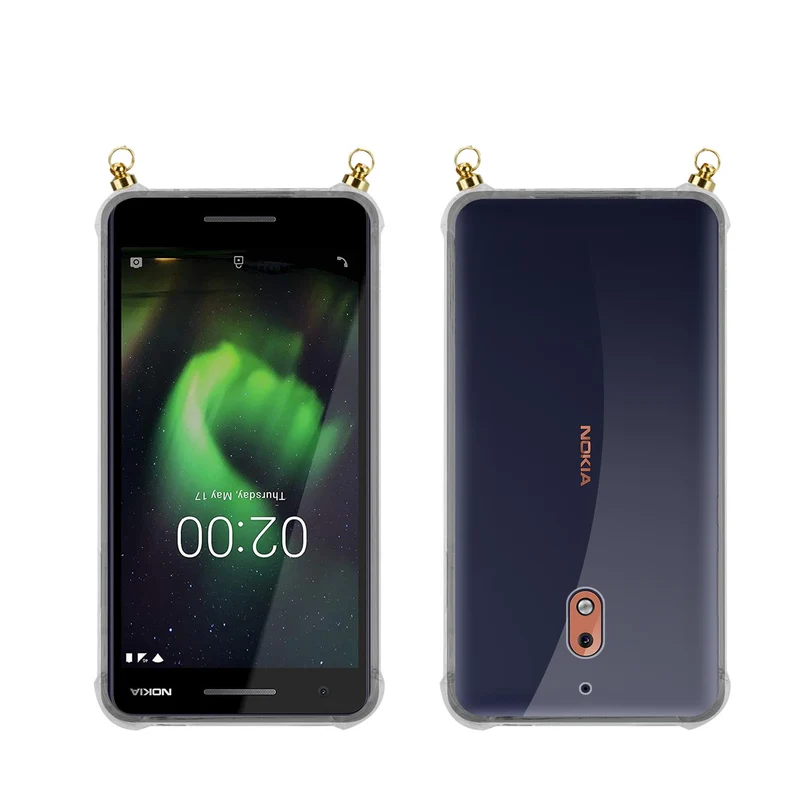 Silikon Hülle Handykette kompatibel mit Nokia 2,1 mit goldenen Ringen