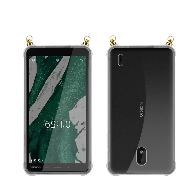 Silikon Hülle Handykette kompatibel mit Nokia 1 PLUS mit goldenen Ringen