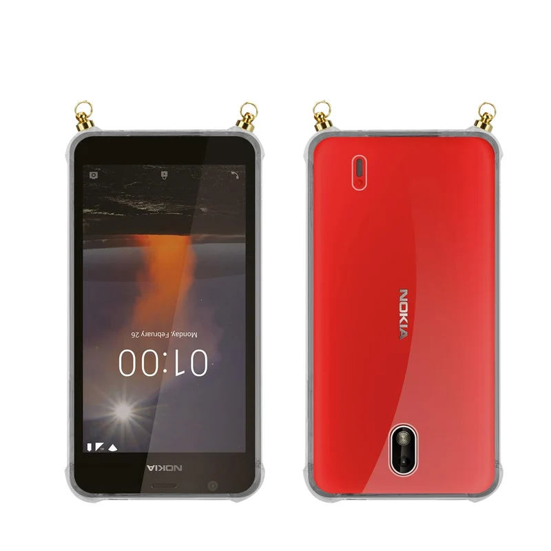 Silikon Hülle Handykette kompatibel mit Nokia 1 2018 mit goldenen Ringen