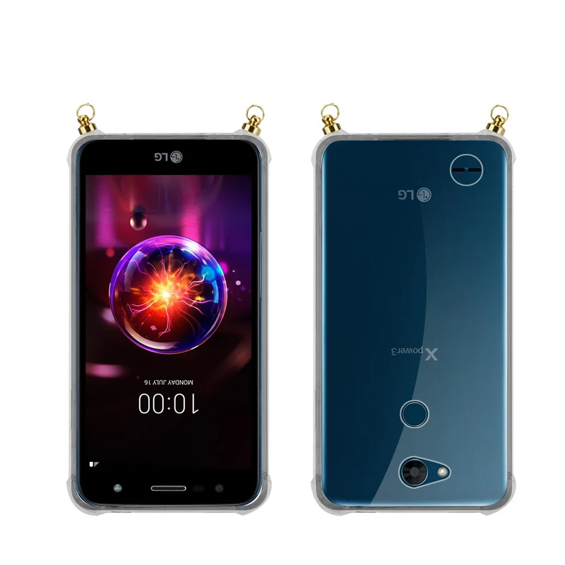 Silikon Hülle Handykette kompatibel mit LG X POWER 3 mit goldenen Ringen