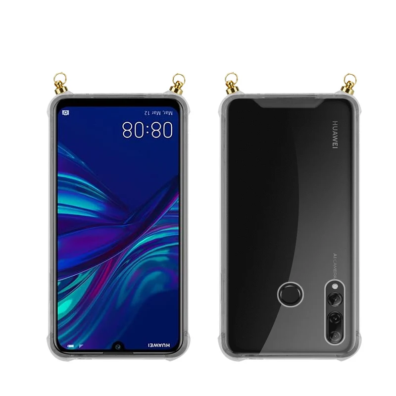 Silikon Hülle Handykette kompatibel mit Huawei P SMART PLUS 2019 mit goldenen Ringen