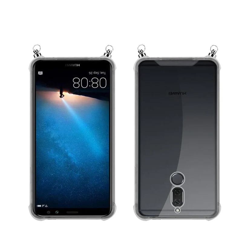 Silikon Hülle Handykette kompatibel mit Huawei MATE 10 / NOVA 2i mit goldenen Ringen