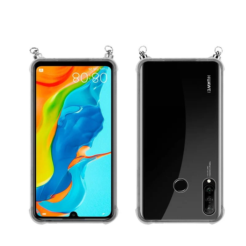 Silikon Hülle Handykette kompatibel mit Huawei P30 LITE mit goldenen Ringen
