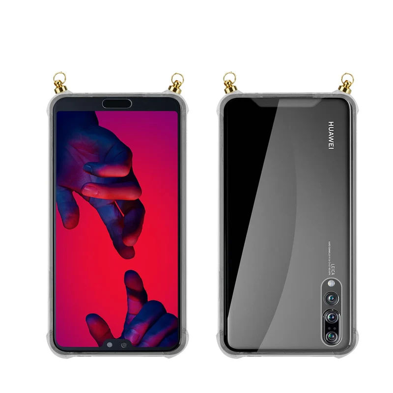 Silikon Hülle Handykette kompatibel mit Huawei P20 PRO / P20 PLUS mit goldenen Ringen