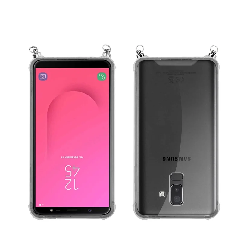 Silikon Hülle Handykette kompatibel mit Samsung Galaxy J8 2018 mit goldenen Ringen