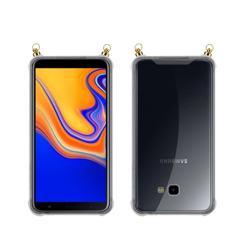 Silikon Hülle Handykette kompatibel mit Samsung Galaxy J4 PLUS / J4 PRIME / J4 CORE mit goldenen Ringen