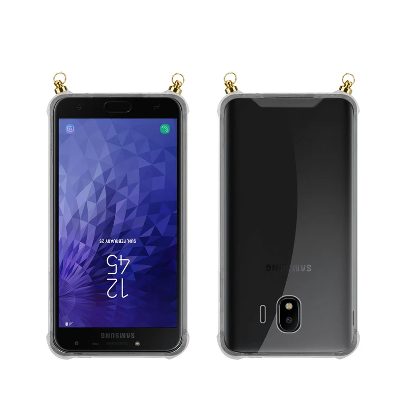 Silikon Hülle Handykette kompatibel mit Samsung Galaxy J4 2018 mit goldenen Ringen