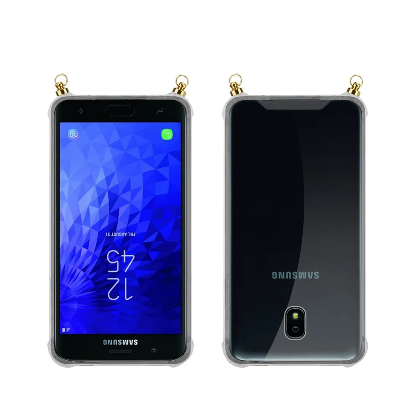 Silikon Hülle Handykette kompatibel mit Samsung Galaxy J3 2018 mit goldenen Ringen