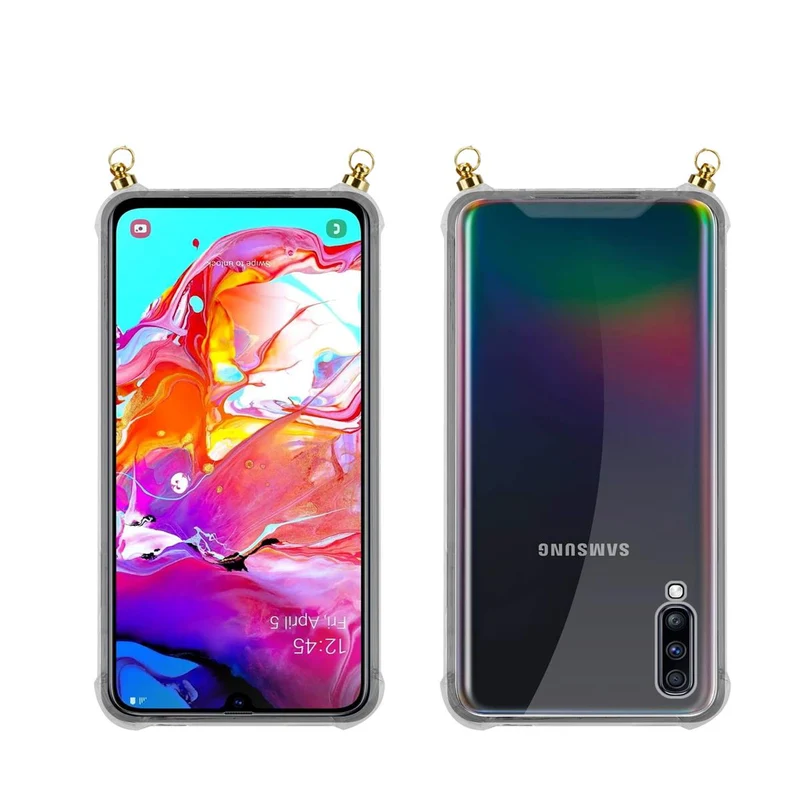 Silikon Hülle Handykette kompatibel mit Samsung Galaxy A70 / A70s mit goldenen Ringen