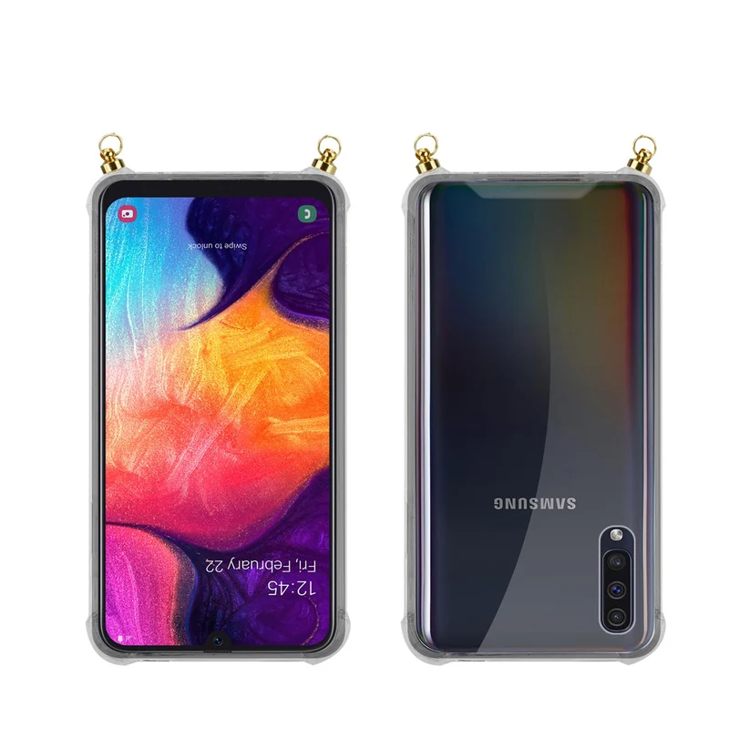 Silikon Hülle Handykette kompatibel mit Samsung Galaxy A50 4G / A50s / A30s mit goldenen Ringen