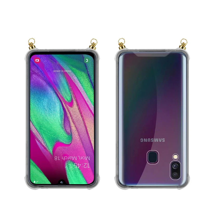 Silikon Hülle Handykette kompatibel mit Samsung Galaxy A40 mit goldenen Ringen