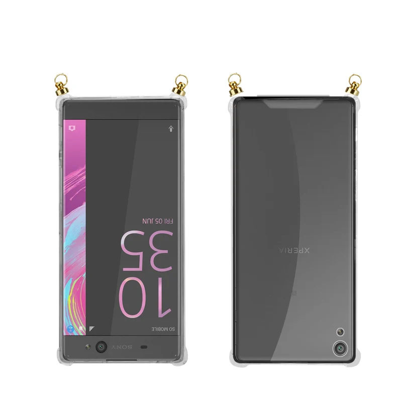 Silikon Hülle Handykette kompatibel mit Sony Xperia XA mit goldenen Ringen