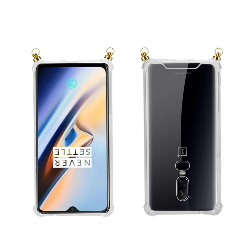 Silikon Hülle Handykette kompatibel mit OnePlus 6 mit goldenen Ringen