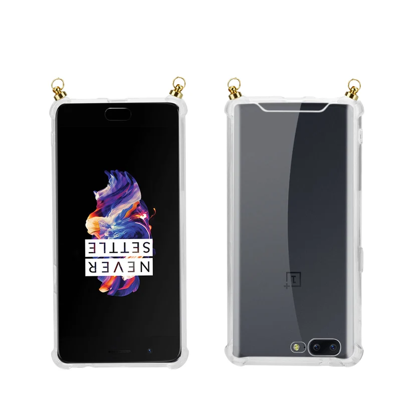 Silikon Hülle Handykette kompatibel mit OnePlus 5 mit goldenen Ringen