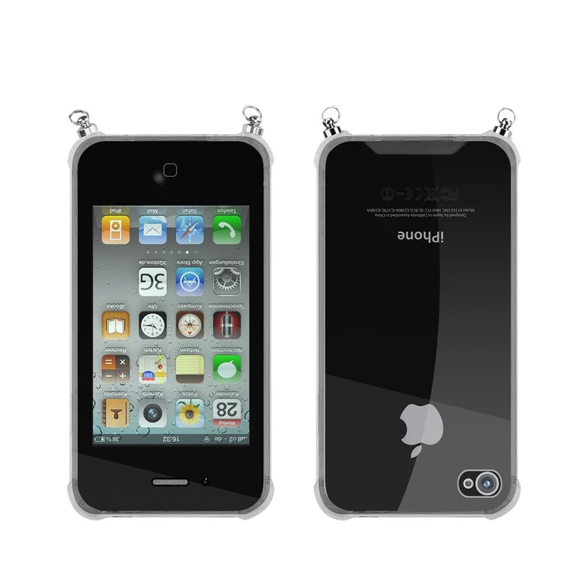Silikon Hülle Handykette kompatibel mit Apple iPhone 4 / 4S mit goldenen Ringen