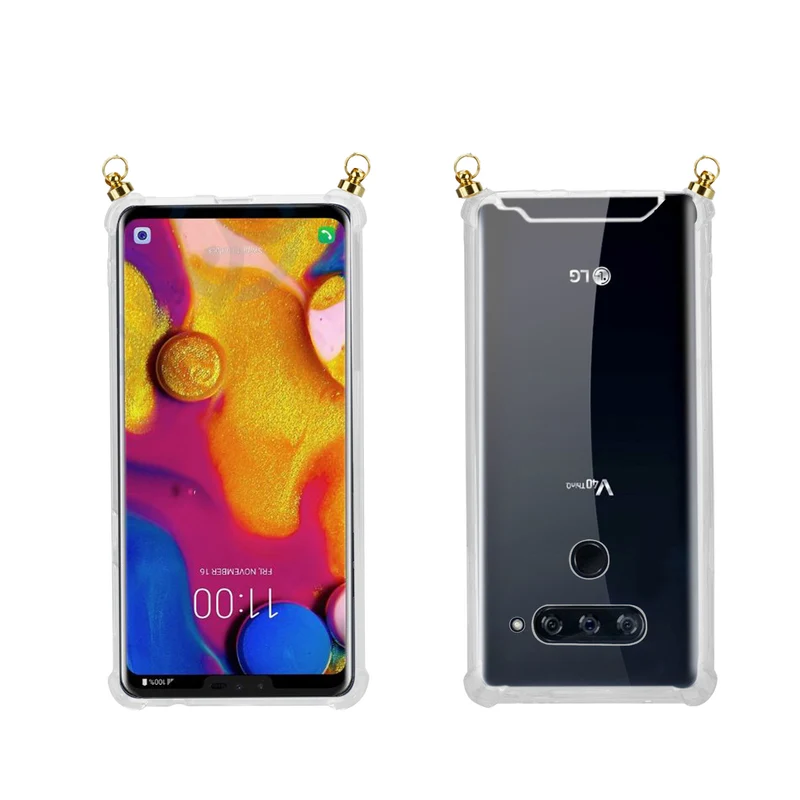 Silikon Hülle Handykette kompatibel mit LG V40 mit goldenen Ringen