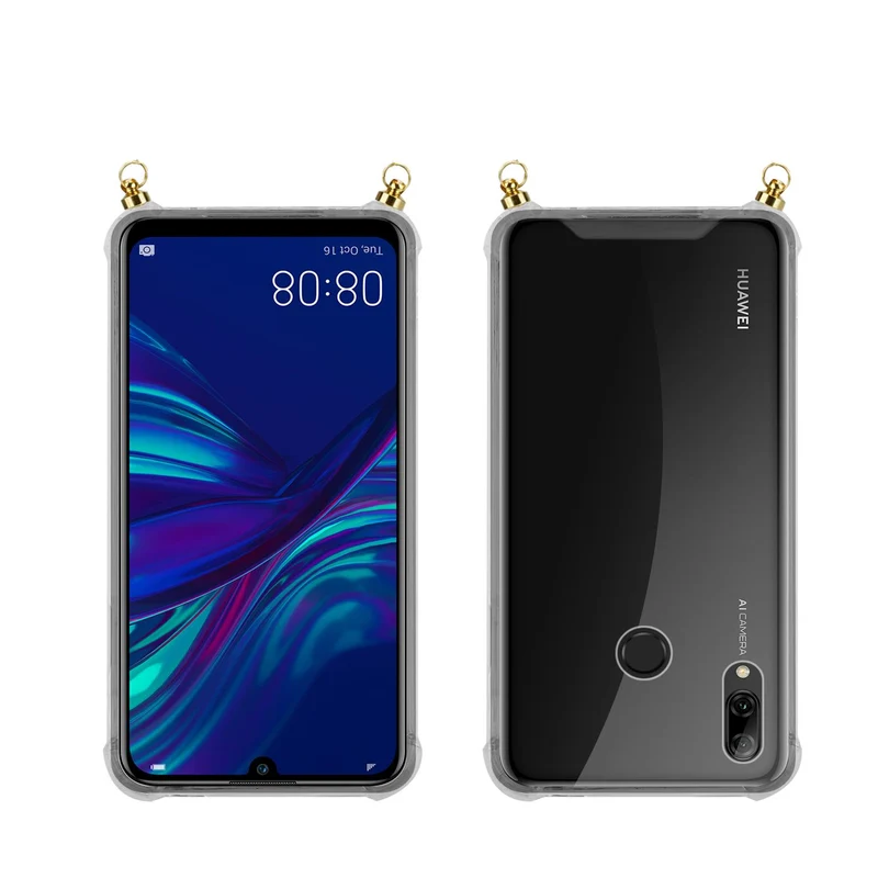 Silikon Hülle Handykette kompatibel mit Honor 10 LITE / Huawei P SMART 2019 mit goldenen Ringen