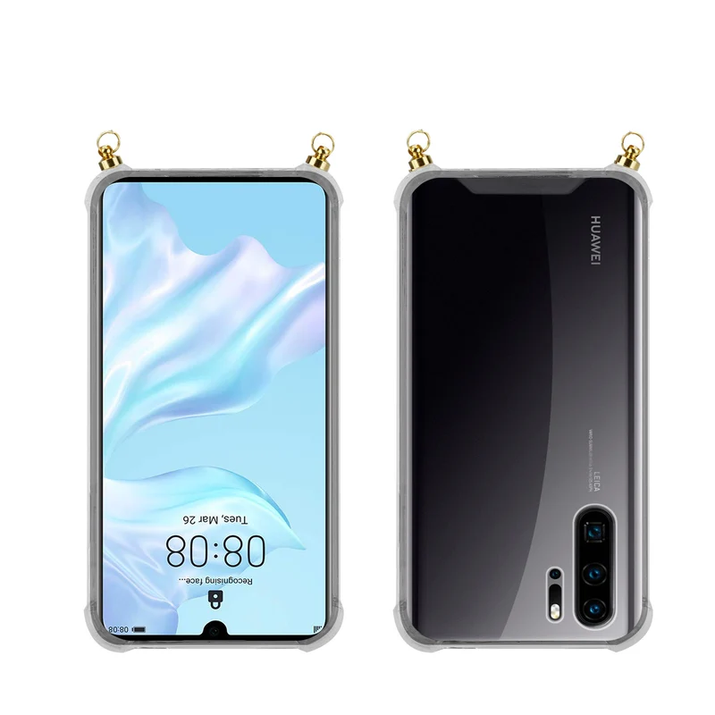 Silikon Hülle Handykette kompatibel mit Huawei P30 PRO mit goldenen Ringen