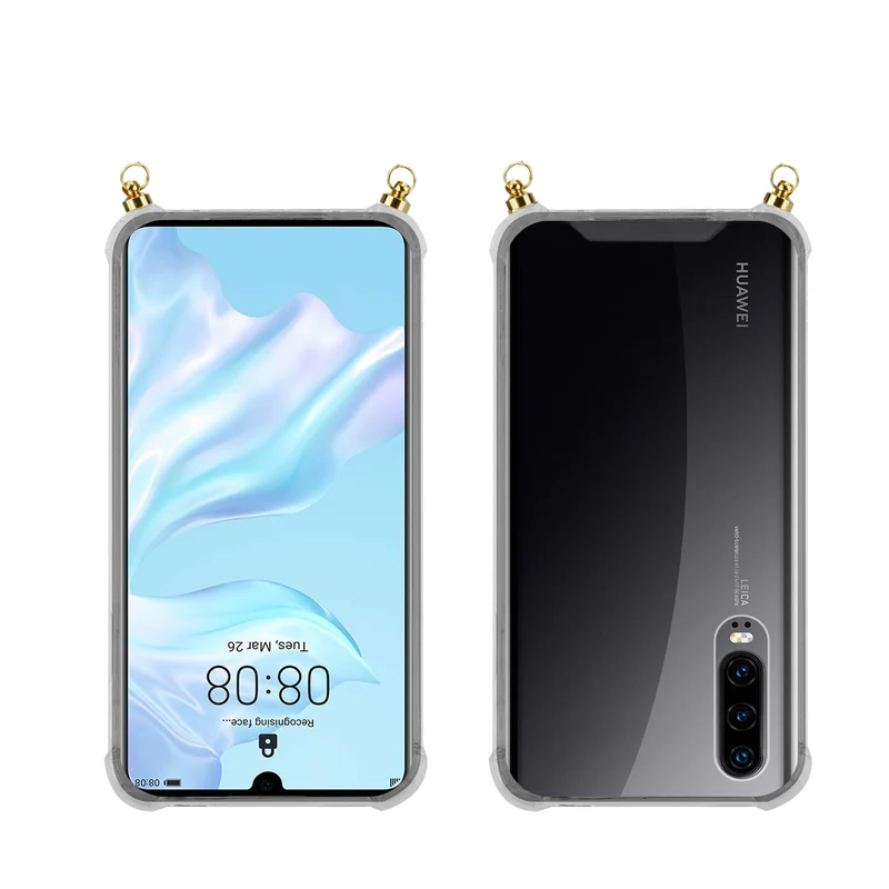 Silikon Hülle Handykette kompatibel mit Huawei P30 mit goldenen Ringen