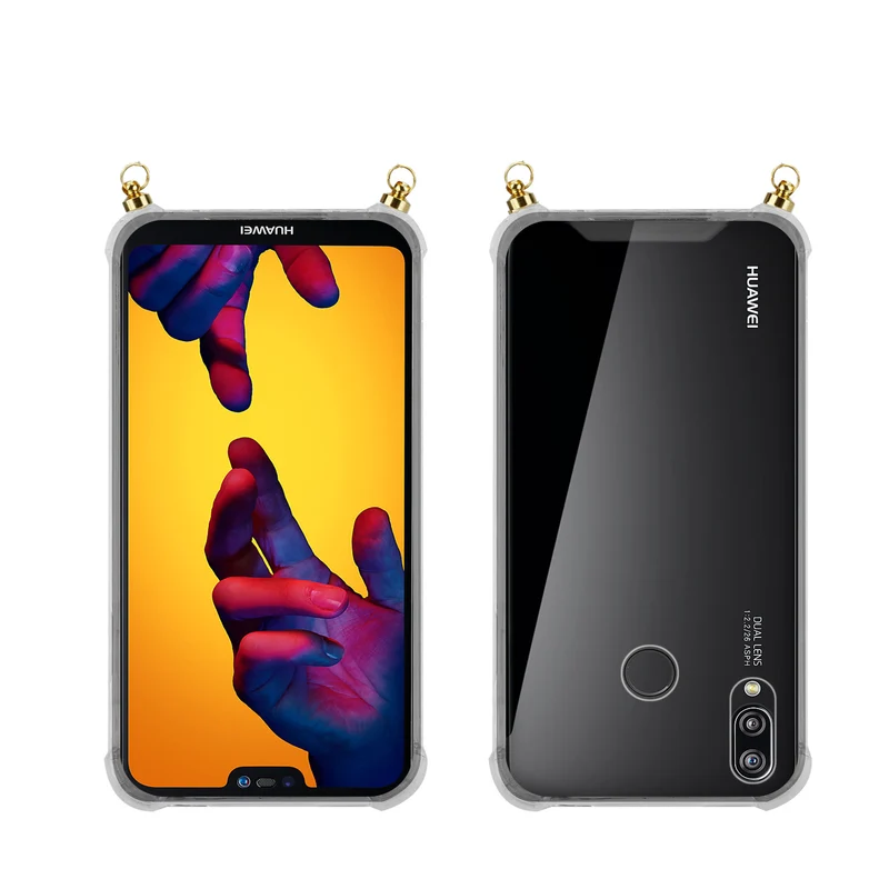 Silikon Hülle Handykette kompatibel mit Huawei P20 LITE 2018 / NOVA 3E mit goldenen Ringen