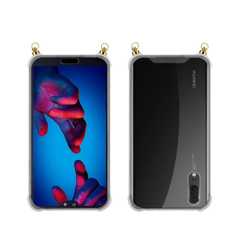 Silikon Hülle Handykette kompatibel mit Huawei P20 mit goldenen Ringen