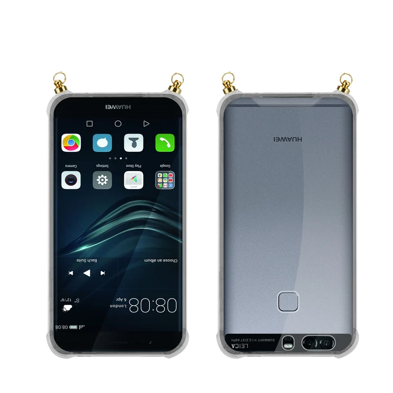 Silikon Hülle Handykette kompatibel mit Huawei P9 mit goldenen Ringen