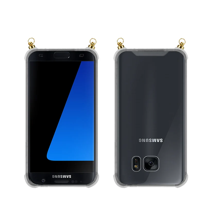 Silikon Hülle Handykette kompatibel mit Samsung Galaxy S7 EDGE mit goldenen Ringen