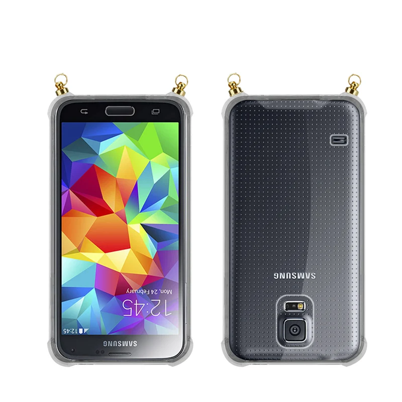 Silikon Hülle Handykette kompatibel mit Samsung Galaxy S5 / S5 NEO mit goldenen Ringen