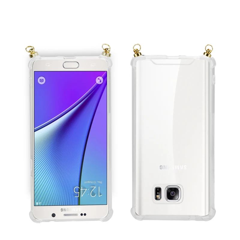 Silikon Hülle Handykette kompatibel mit Samsung Galaxy NOTE 5 mit goldenen Ringen