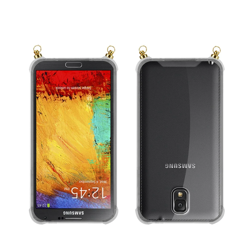 Silikon Hülle Handykette kompatibel mit Samsung Galaxy NOTE 3 mit goldenen Ringen