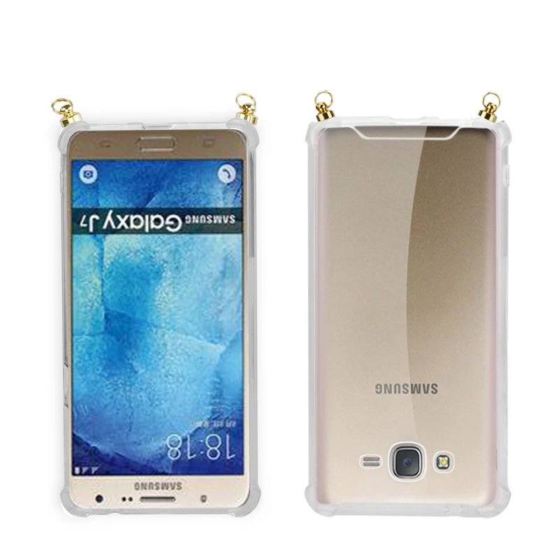 Silikon Hülle Handykette kompatibel mit Samsung Galaxy J7 2015 mit goldenen Ringen