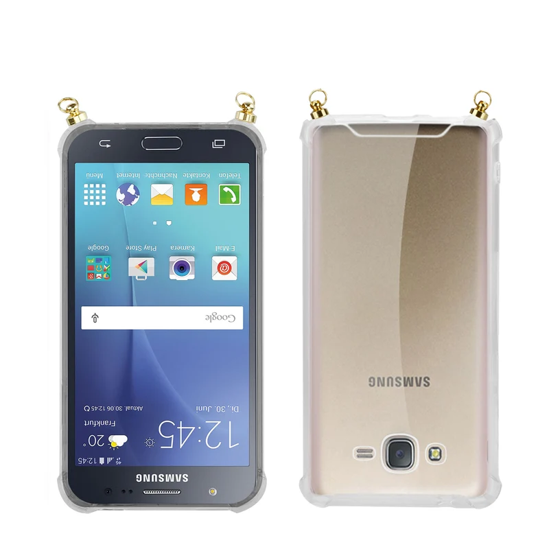 Silikon Hülle Handykette kompatibel mit Samsung Galaxy J5 2015 mit goldenen Ringen