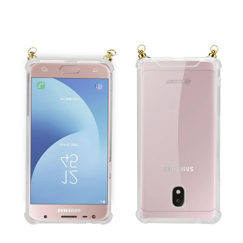 Silikon Hülle Handykette kompatibel mit Samsung Galaxy J3 2017 mit goldenen Ringen