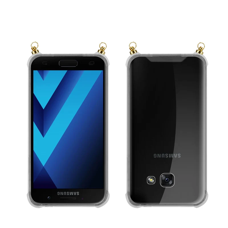 Silikon Hülle Handykette kompatibel mit Samsung Galaxy A5 2017 mit goldenen Ringen