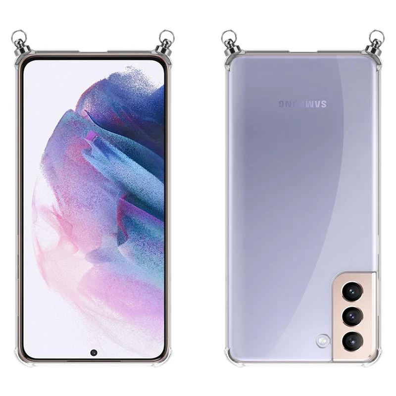 Silikon Hülle Handykette kompatibel mit Samsung Galaxy S21 PLUS mit silbernen Ringen