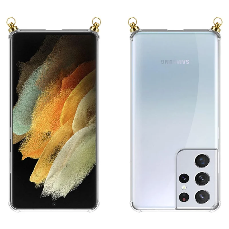 Silikon Hülle Handykette kompatibel mit Samsung Galaxy S21 ULTRA mit goldenen Ringen