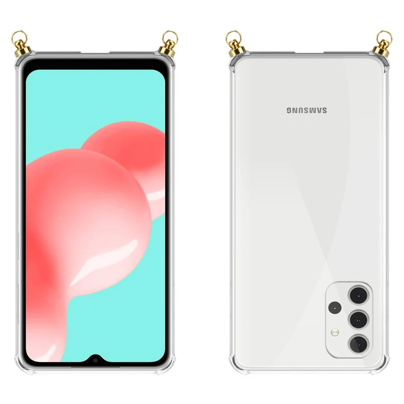 Silikon Hülle Handykette kompatibel mit Samsung Galaxy A32 4G mit goldenen Ringen