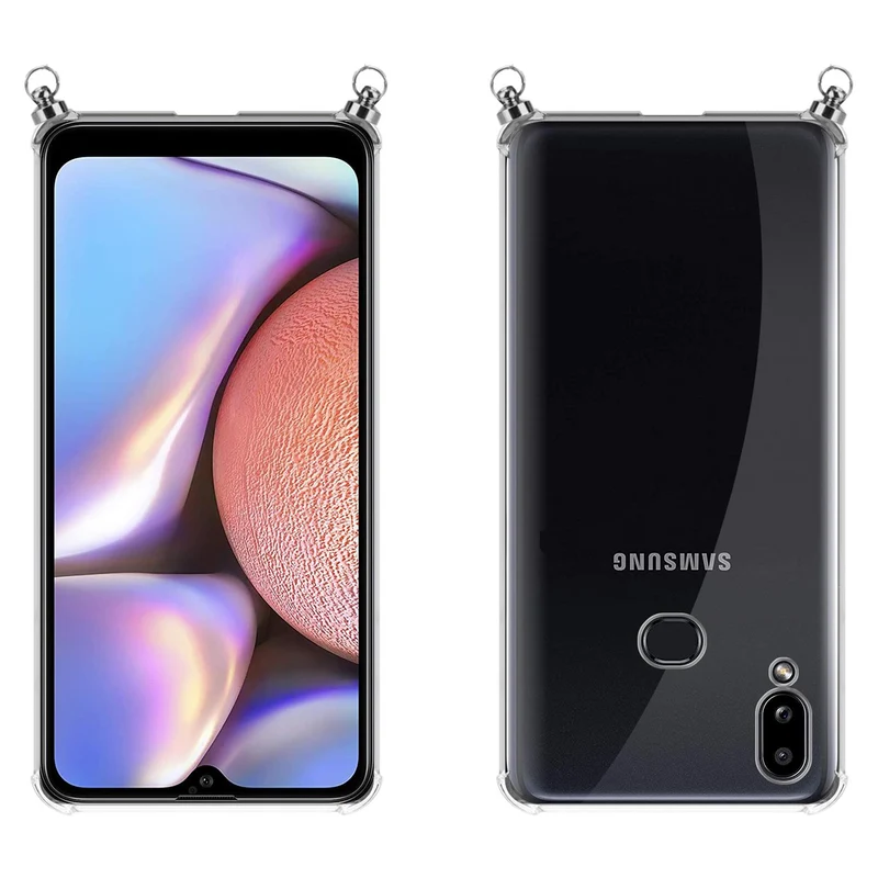 Silikon Hülle Handykette kompatibel mit Samsung Galaxy A10s / M01s mit silbernen Ringen