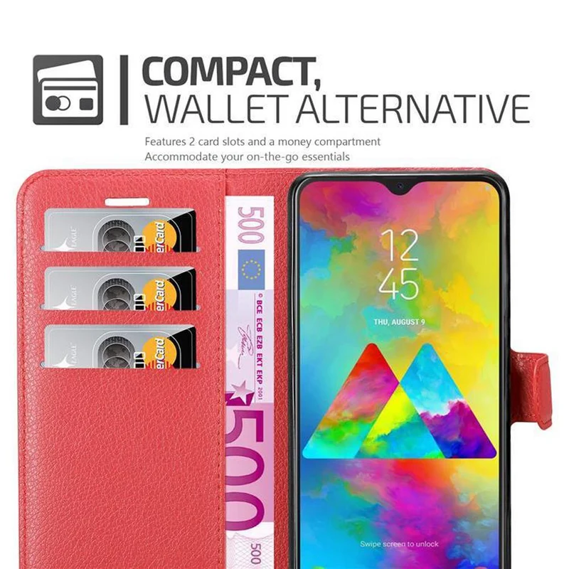 Cadorabo Hülle kompatibel mit Samsung Galaxy M20 Schutzhülle mit Magnetverschluss, Standfunktion und Kartenfach