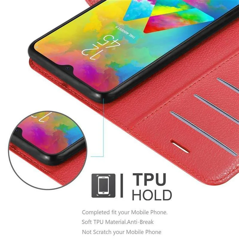 Cadorabo Hülle kompatibel mit Samsung Galaxy M20 Schutzhülle mit Magnetverschluss, Standfunktion und Kartenfach