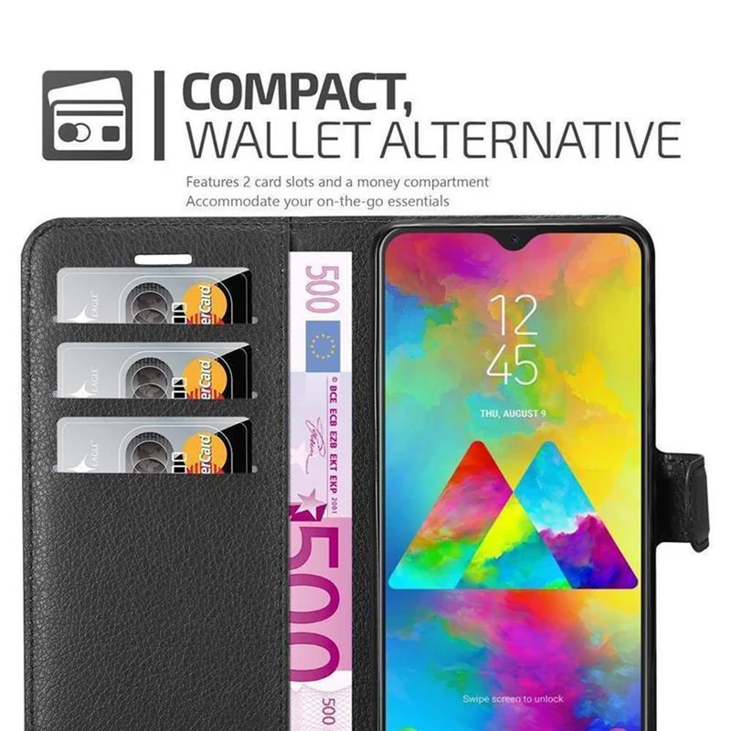 Cadorabo Hülle kompatibel mit Samsung Galaxy M20 Schutzhülle mit Magnetverschluss, Standfunktion und Kartenfach