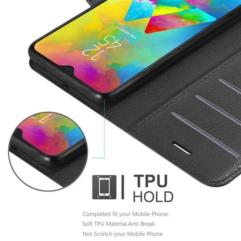 Cadorabo Hülle kompatibel mit Samsung Galaxy M20 Schutzhülle mit Magnetverschluss, Standfunktion und Kartenfach