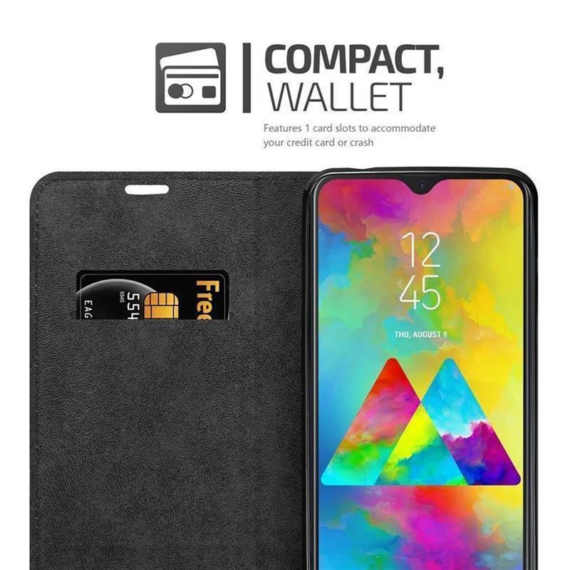 Cadorabo Hülle kompatibel mit Samsung Galaxy M20 Schutzhülle mit Magnetverschluss, Standfunktion und Kartenfach