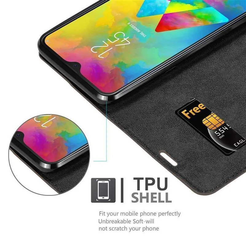 Cadorabo Hülle kompatibel mit Samsung Galaxy M20 Schutzhülle mit Magnetverschluss, Standfunktion und Kartenfach