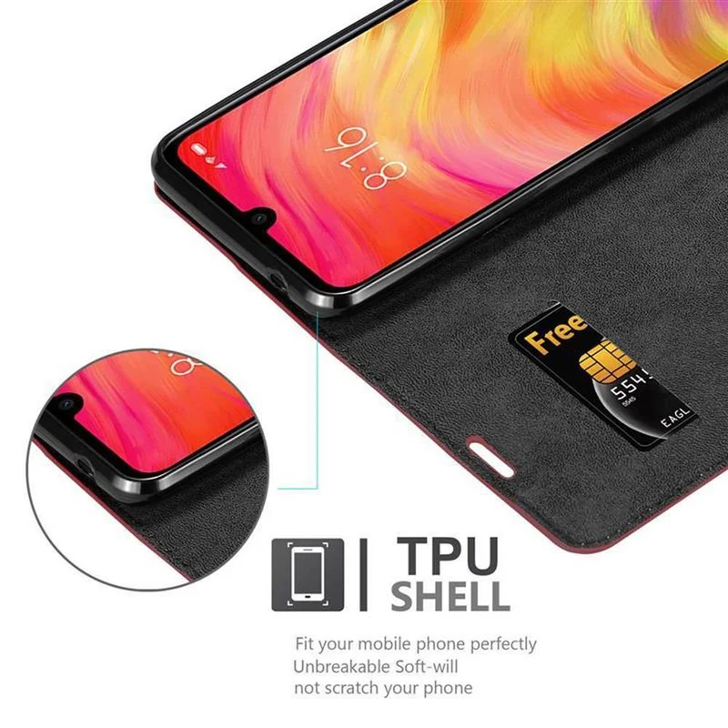 Cadorabo Hülle kompatibel mit Xiaomi RedMi NOTE 7 Schutzhülle mit Magnetverschluss, Standfunktion und Kartenfach