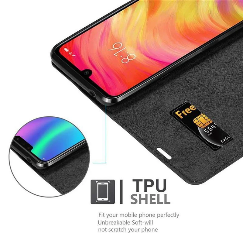 Cadorabo Hülle kompatibel mit Xiaomi RedMi NOTE 7 Schutzhülle mit Magnetverschluss, Standfunktion und Kartenfach